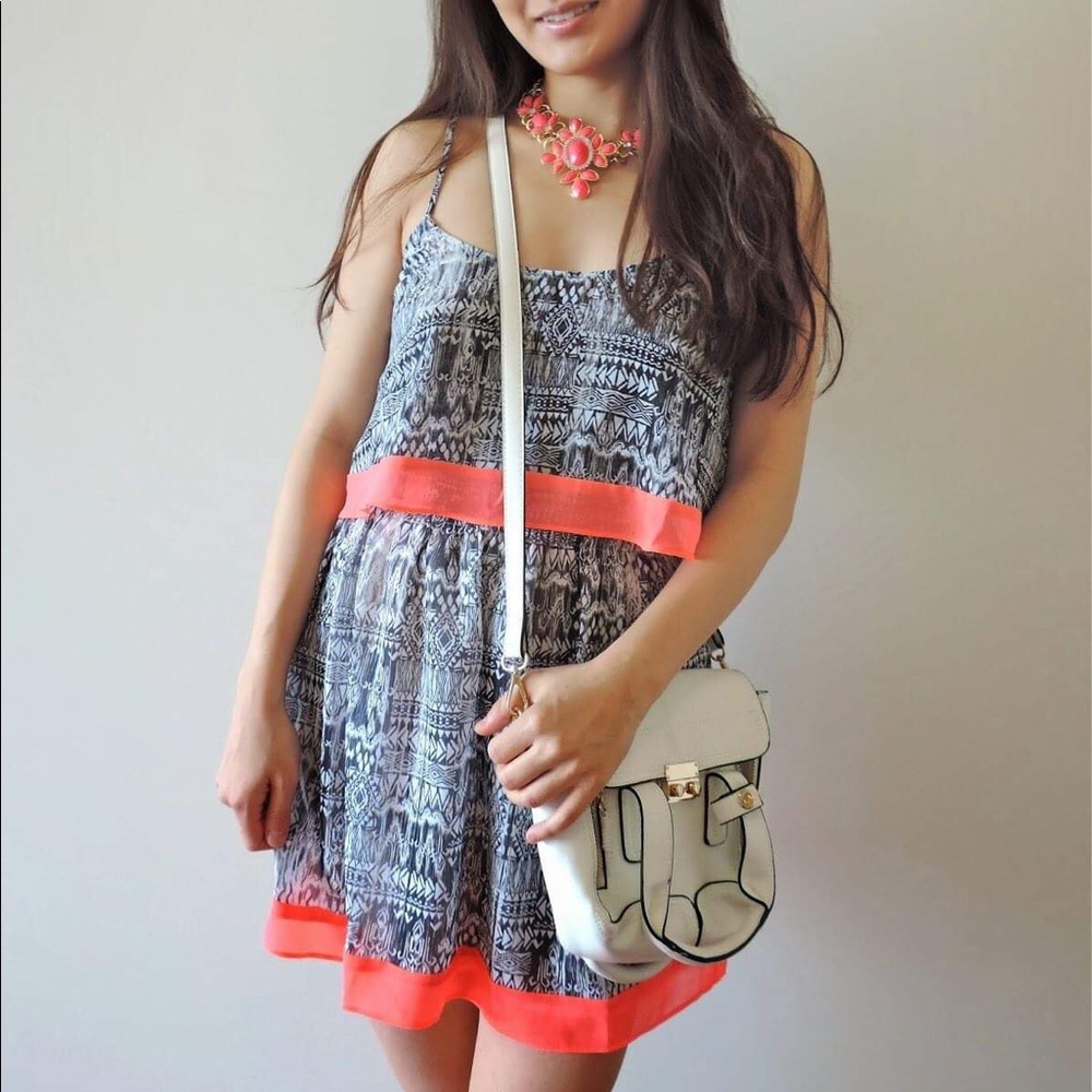 Super cute tiered chiffon minidress with neon